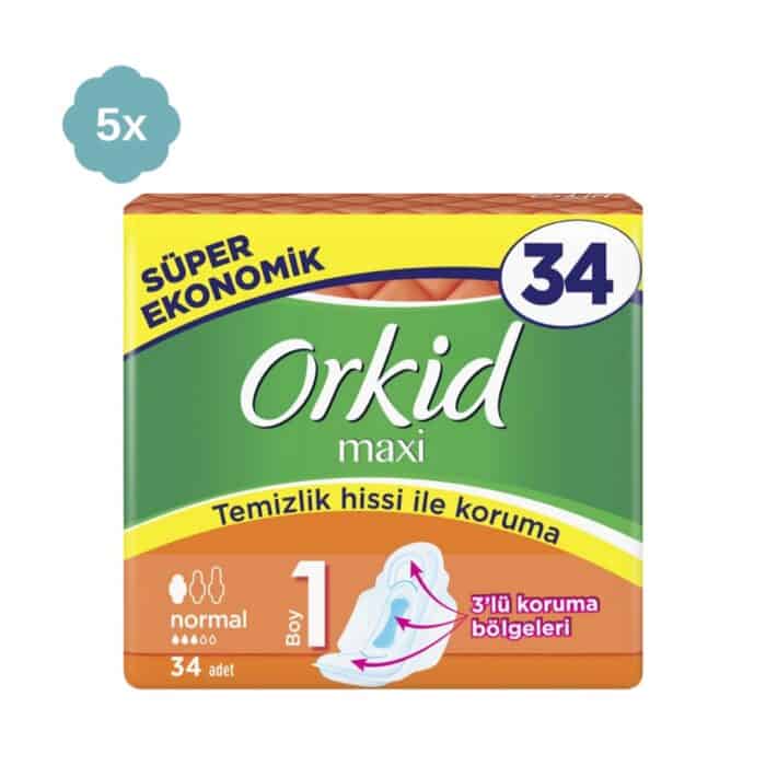 Orkid Maxi Normal Süper Ekonomik Paket Hijyenik Ped 34lü x 5 Adet