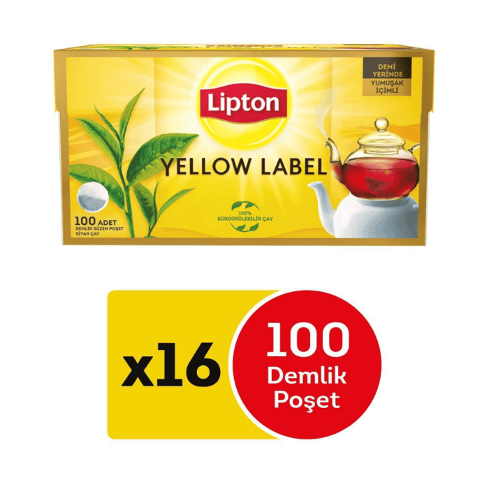 Lipton Yellow Label Demlik Poşet 100 Lü x 16 Adet | Pratik & Dengeli Çay Keyfi